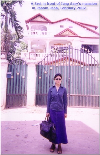 Theary Seng in front of Ieng Sary's villa in Phnom Penh (February 2002)